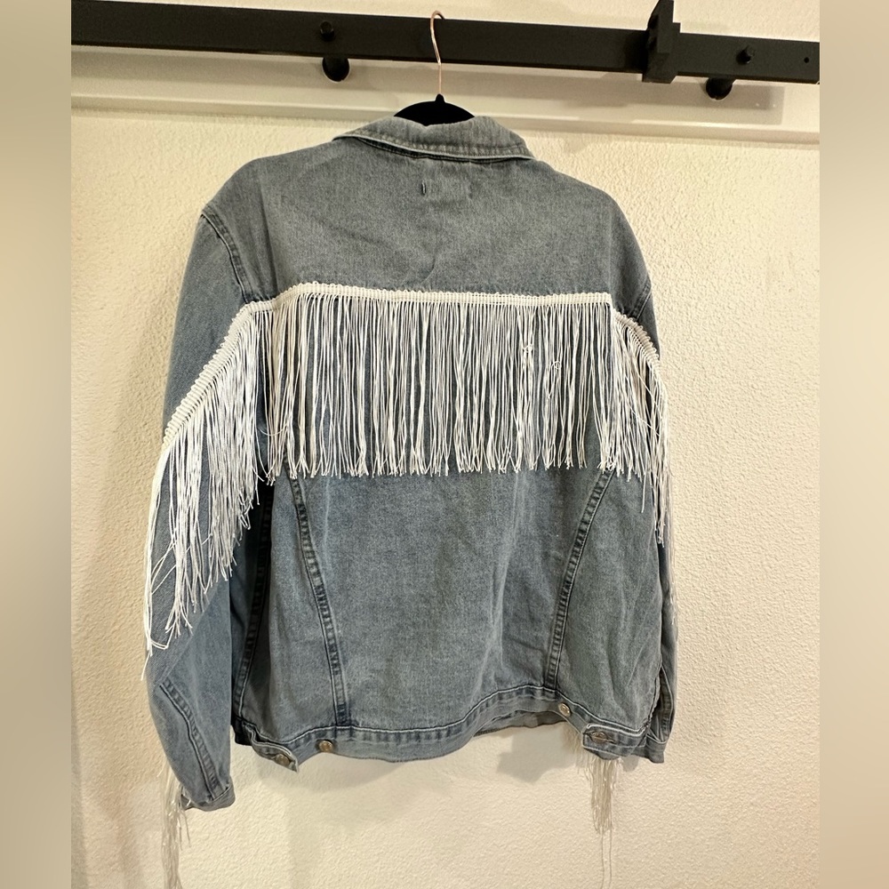 White Fringe Jean Jacket